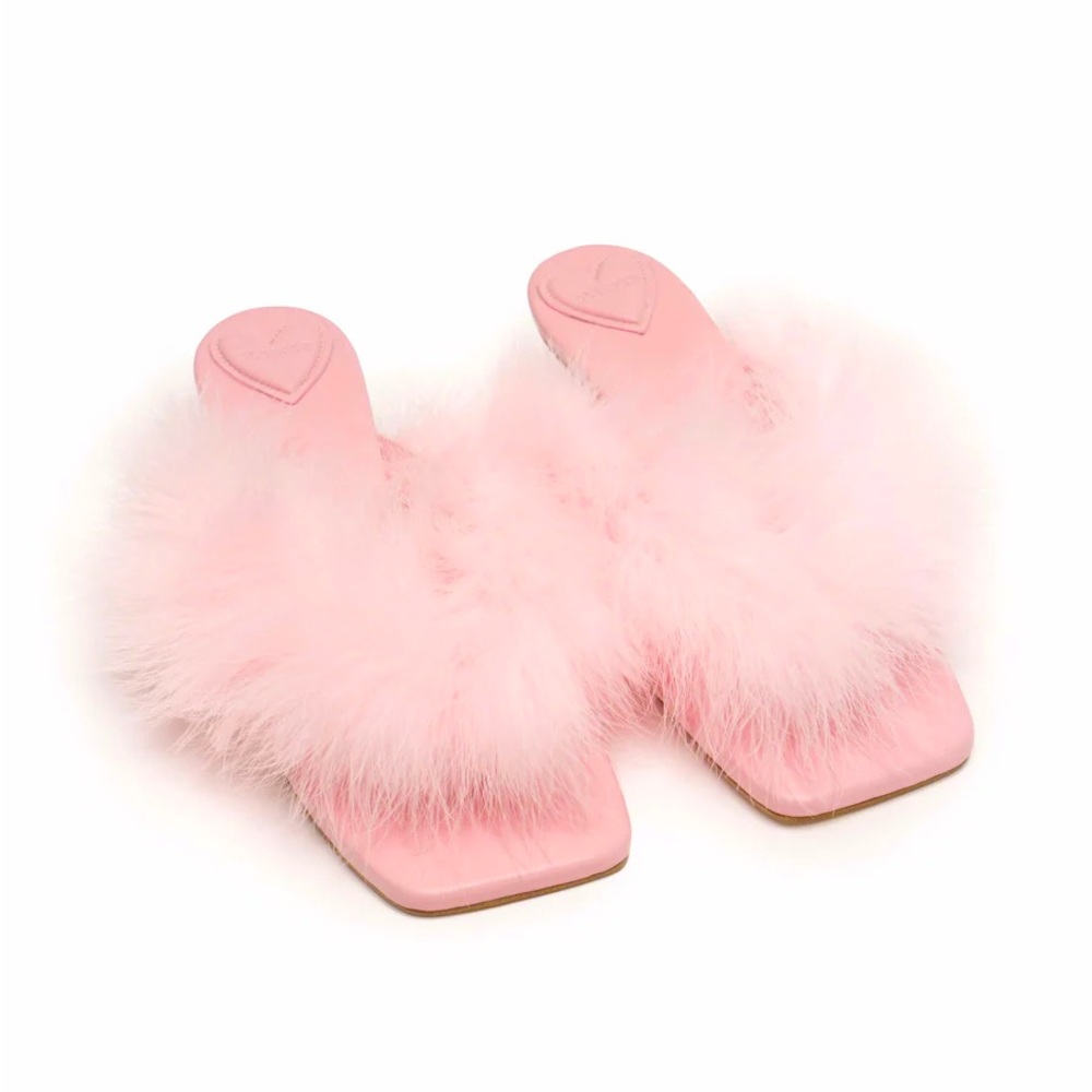 NWT SLEEPER - Pom Kitten Heel Mules with Feathers in Pink